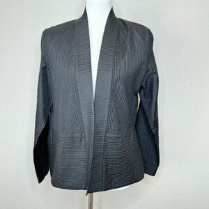 EILEEN FISHER 100% Silk Open Front Jacket Unlined Blazer MED Kimono Textured